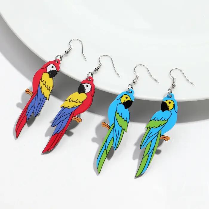 Boucles d'oreilles en acrylique 3D coloré pour femmes, grand perroquet, tendance, oiseaux mignons, impression d'animaux, nouveaux bijoux cadeaux 2025