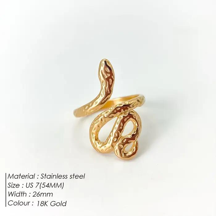 Bague Serpent en Acier Inoxydable EManco Style Bohème avec Motifs Texturés, Idéale pour le Quotidien, Vente en Gros de Bijoux