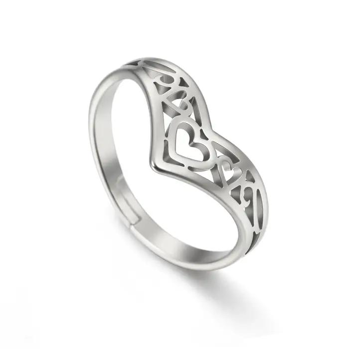 Cazador-Bagues coeurs creux esthétiques pour femmes et filles, bague réglable en or, bijoux en acier