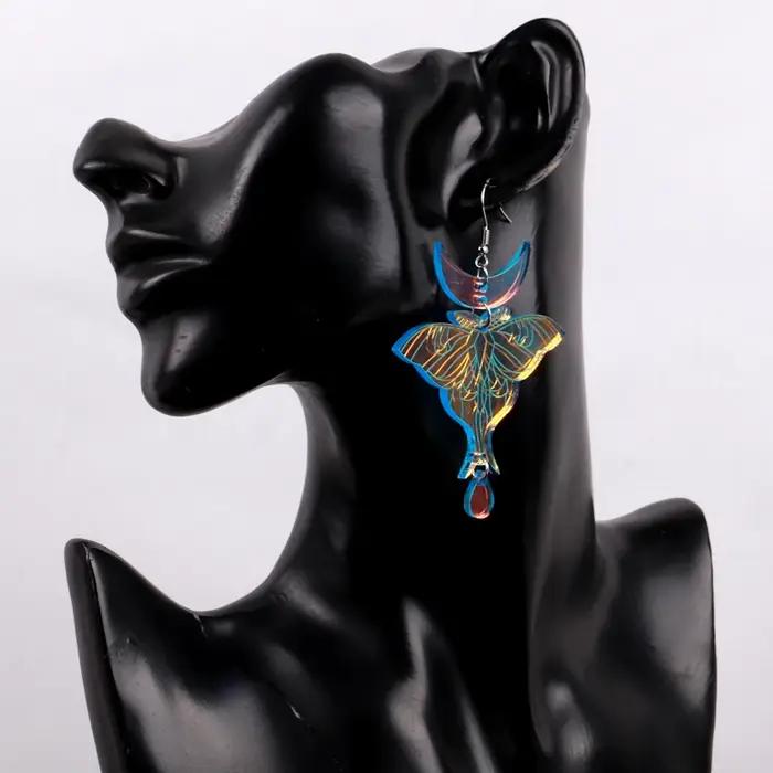 Boucles d'oreilles en acrylique Laser Luna Moth irisé pour femmes