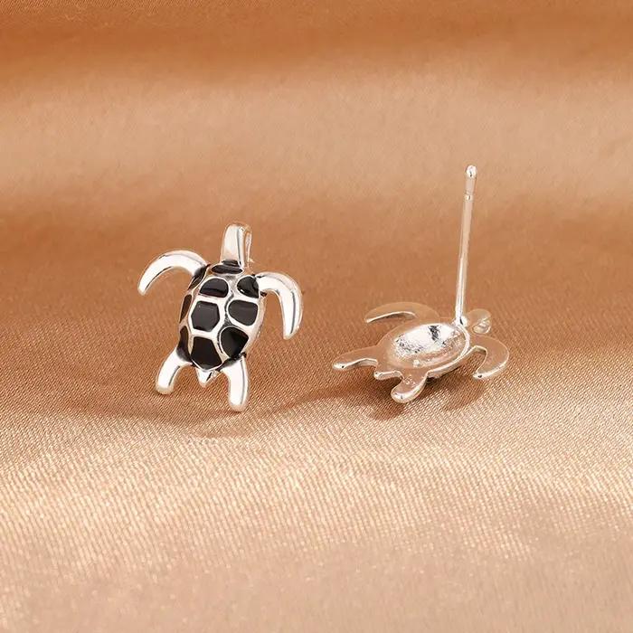 Nouvelles Boucles d'Oreilles Clous en Argent Sterling 925 Tortue Tendance et Polyvalente