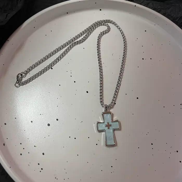 Pendentif croix bleue gothique pour hommes et femmes, bijoux de document en argent, collier de mode, breloques ChimPunk Y2K, accessoires de bijoux Hip Hop