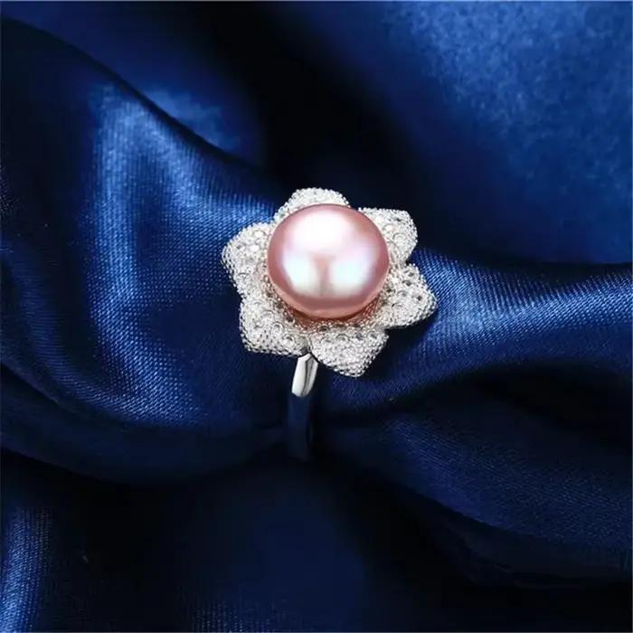 YWYC 100% véritable perle de culture d'eau douce bague mode 925 en argent Sterling fleur Zircon cristal