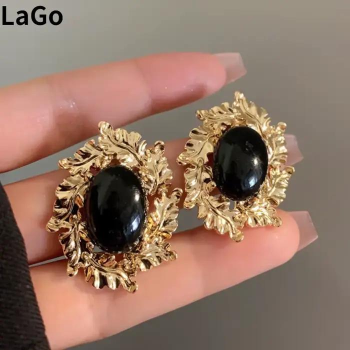 Boucles d'Oreilles Géométriques Rétro en Résine Noire pour Femmes Occasions Spéciales Mode Vintage