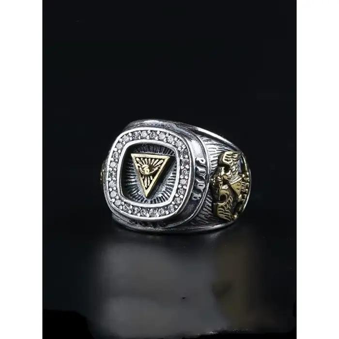 Bague en argent sterling motif Œil de Dieu style vintage pour hommes grandes occasions spéciales hip-hop modernité