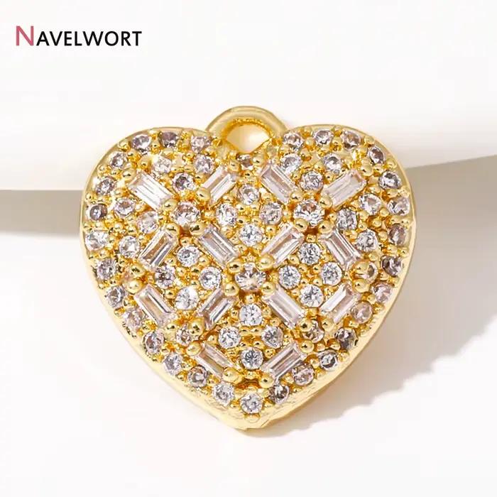 Breloques coeur plaquées or 18 carats pour bracelet et collier, accessoires exécutifs, bijoux incrustés, matériaux exécutifs