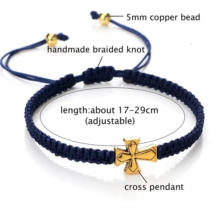 Pendentif croix doré argenté et bracelets ajustables en nylon multicolore pour homme et femme, bijou moderne et traditionnel à offrir pour couples occasions spéciales