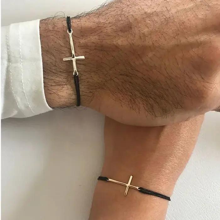 Bracelet croisé 2 pièces/paire pour hommes et femmes, cadeau pour lui et elle, bijoux chrétiens cath
