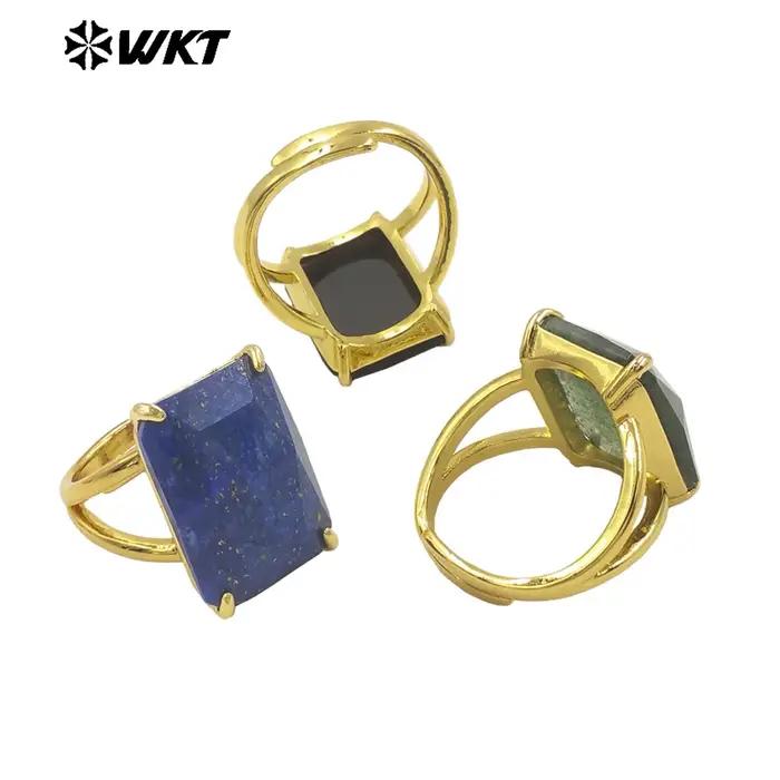 Bague carrée réglable en pierres précieuses naturelles