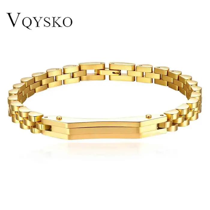 Le nouveau bracelet en acier inoxydable plaqué or 6 mm 18 carats de style minimaliste avec trois perles incurvées peuvent être gravées et réglables