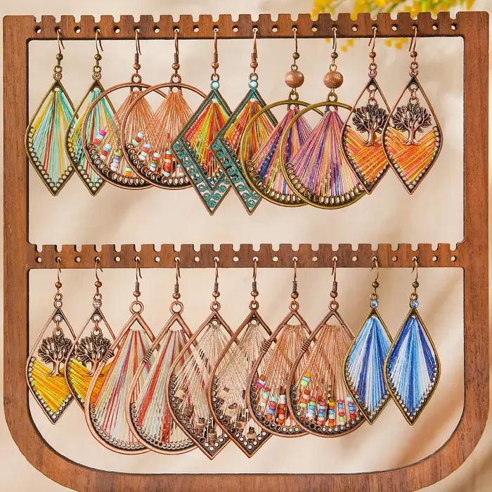 Boucles d'oreilles bohème en corde perlée tissée à la main pour femmes