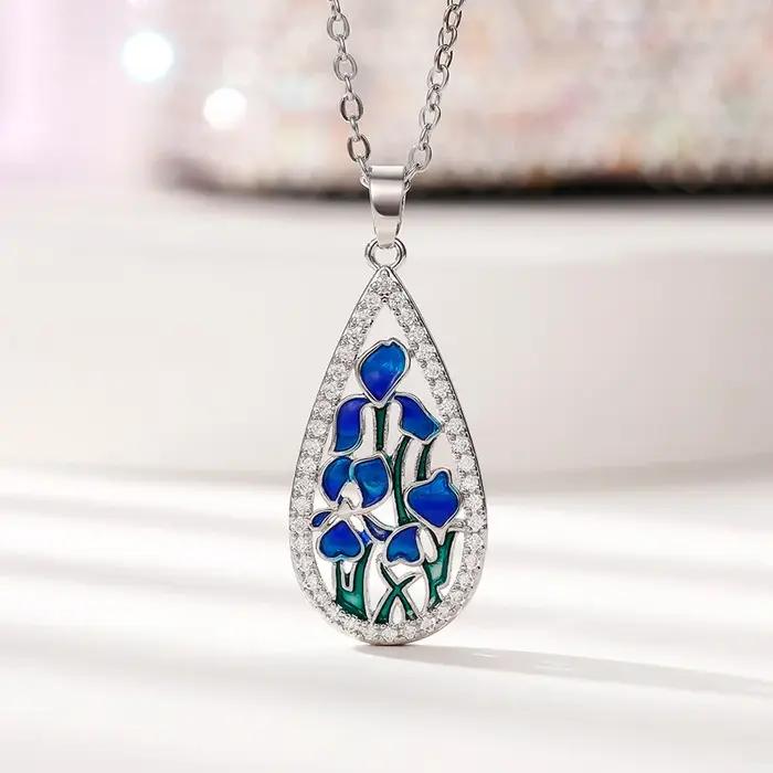 CAOSHI – collier élégant avec pendentif en émail en forme de fleur bleue