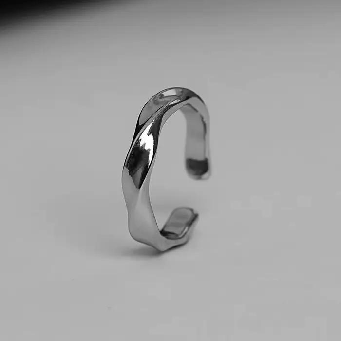Mobius – bague ondulée en alliage de couleur argent, anneau ouvert pour femmes et hommes, bijoux rétro simples, accessoires tendance