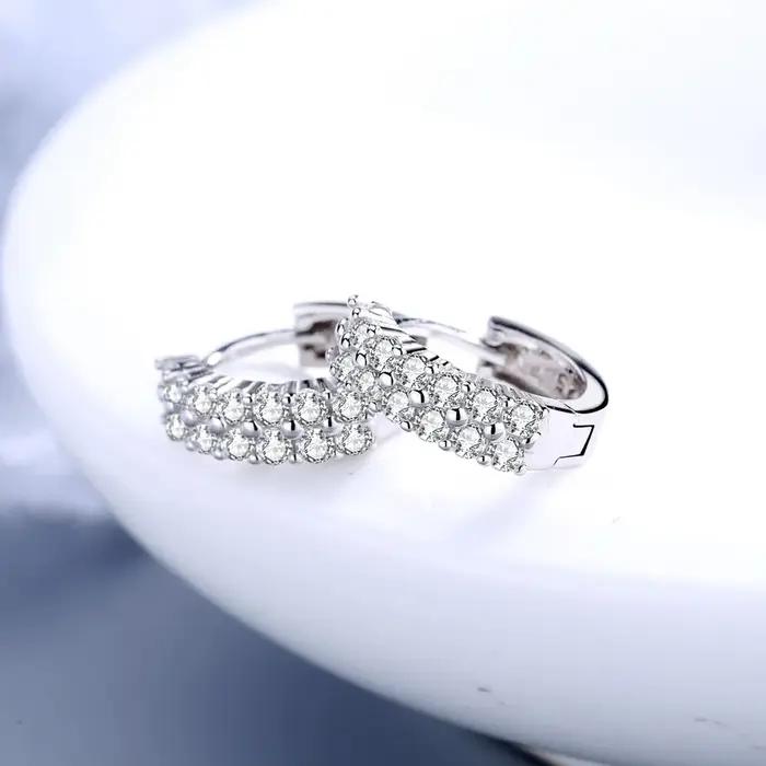URMYLADY 925 boucles d'oreilles en argent Sterling aiguille mode haute qualité bijoux Double rangée cristal Zircon clou rond