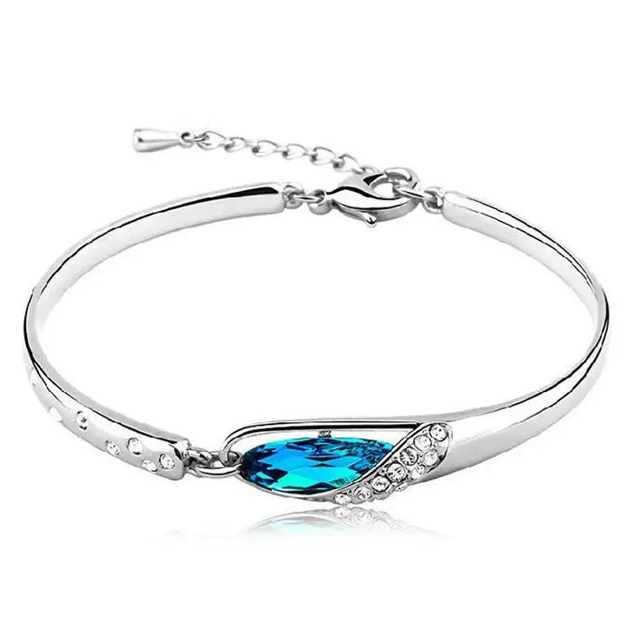 Bracelet en argent Sterling S925, Bracelet en cristal pour amoureux bleu, bijoux de fiançailles pour