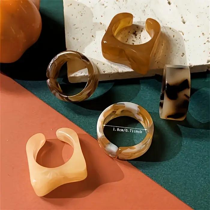 Bague empilée bohème rétro ouverte en résine pour femmes, 5 pièces, exquise et à la mode, adaptée au