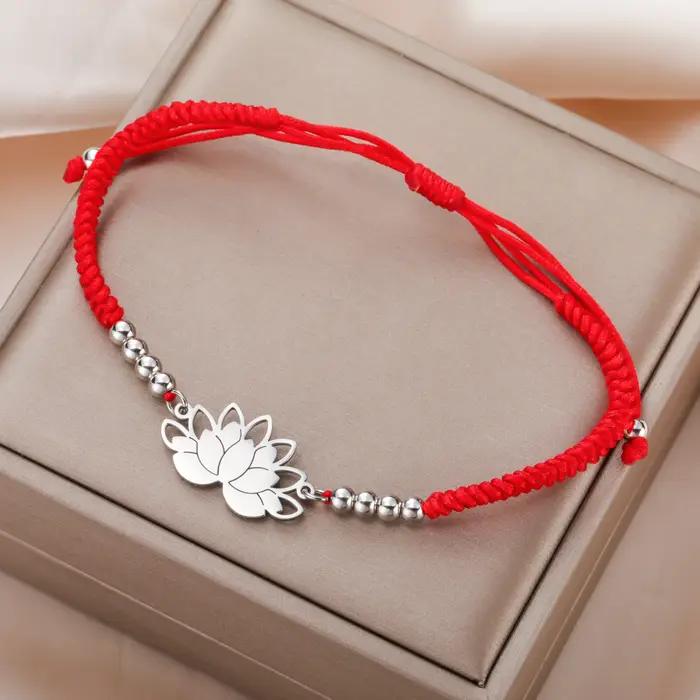LIKGREAT Bracelet fleur de Lotus Bracelets tissés réglables pour femmes Boho Yoga méditation bijoux