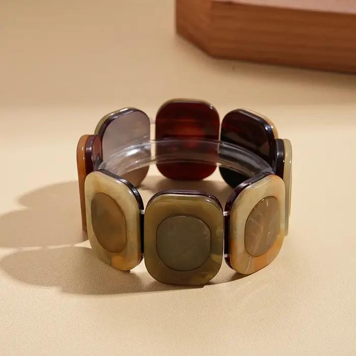 Bracelet en résine corde élastique vermeil style rétro géométrique carré pour femmes occasions quotidiennes et spéciales