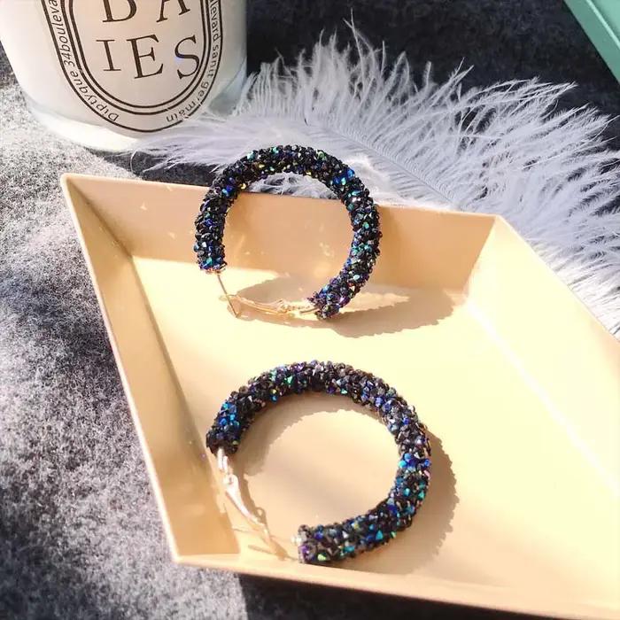 Boucles d'oreilles breloques fête exagérée géométrique ronde cercle brillant cristal givré grandes