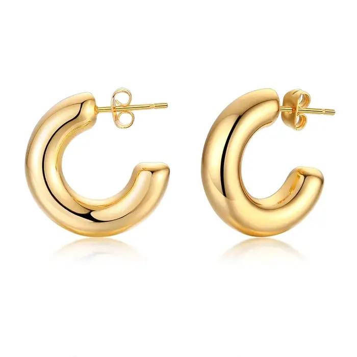 Boucle d'oreille creuse pour femmes, boucles d'oreilles en acier inoxydable, moyen, audacieux, sans ternissement, minimaliste 2022