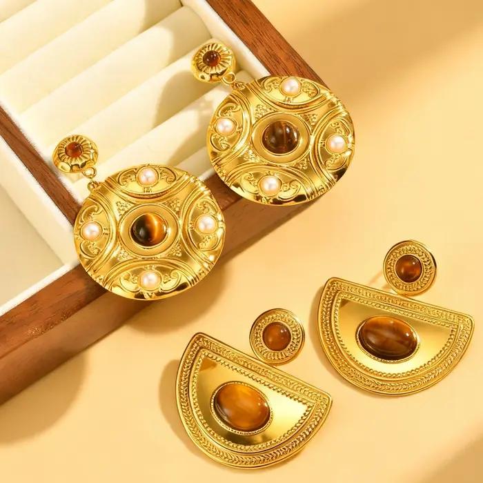 Boucles d'oreilles Vintage en pierre naturelle ornée pour femmes