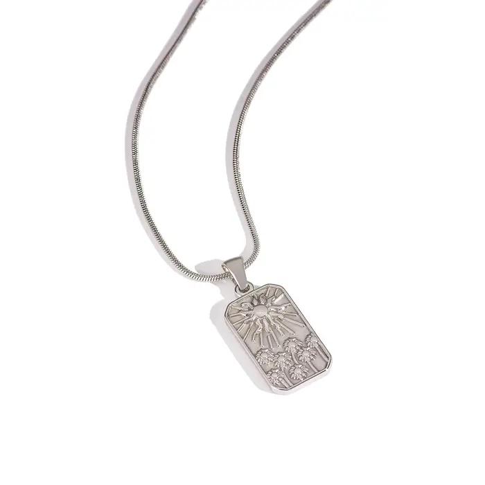 Collier pendentif soleil et floral, acier inoxydable hautement poli plaqué or 18 carats, cadeau hypo