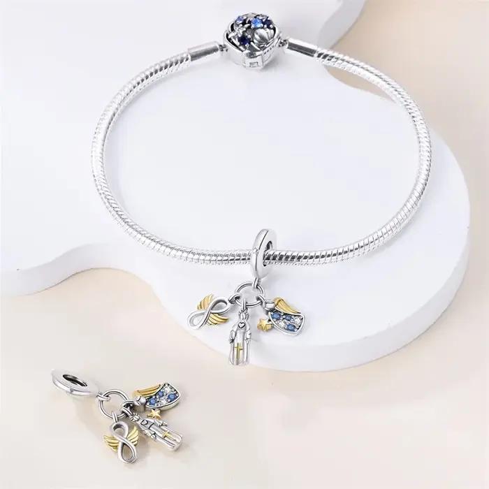 Pendentif élégant en argent sterling 925 avec breloques ange Madonna