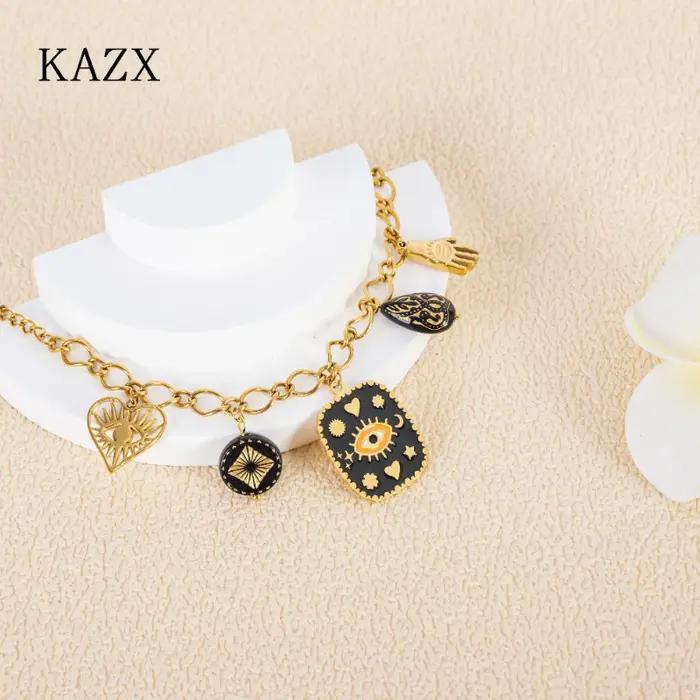 Bracelet Porte-Bonheur Œil Protecteur Acier Inoxydable Plaquée Or Bijou Bohème Protection Féminin Occasions Spéciales