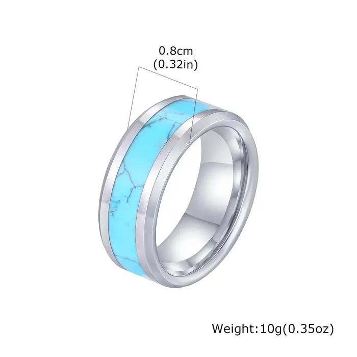 Bague en acier tungstène sertie de pierres turquoises naturelles élégante pour hommes occasions spéciales de mariage et fiançailles