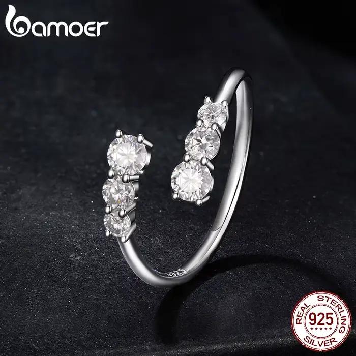 Bague Ajustable Plaqué Or Blanc Moissanite pour Femme