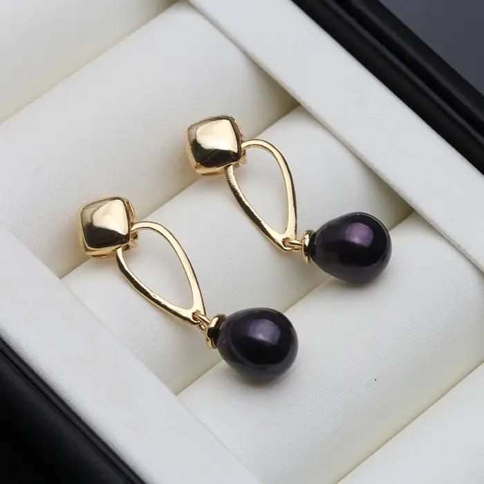 Boucles d'oreilles en perles noires véritable pour femme
