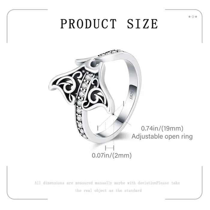 Nouvelle bague en argent sterling S925 originale en forme de bouche de raie manta pour la fabrication de bijoux
