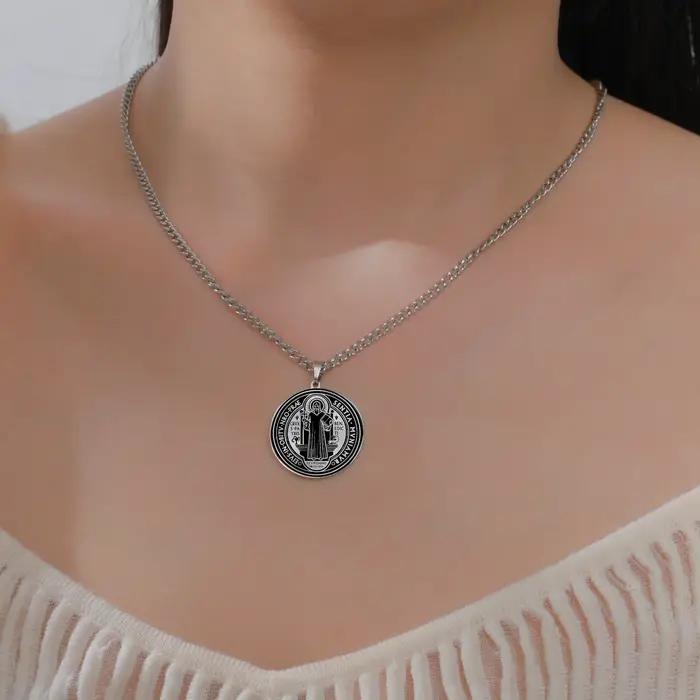 Collier médaille Saint benoît/Michael en acier inoxydable pour hommes et femmes