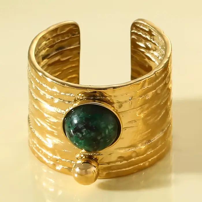 Bagues en pierre d'opale en acier inoxydable pour femmes, matiques Boho, bijoux esthétiques vintage,