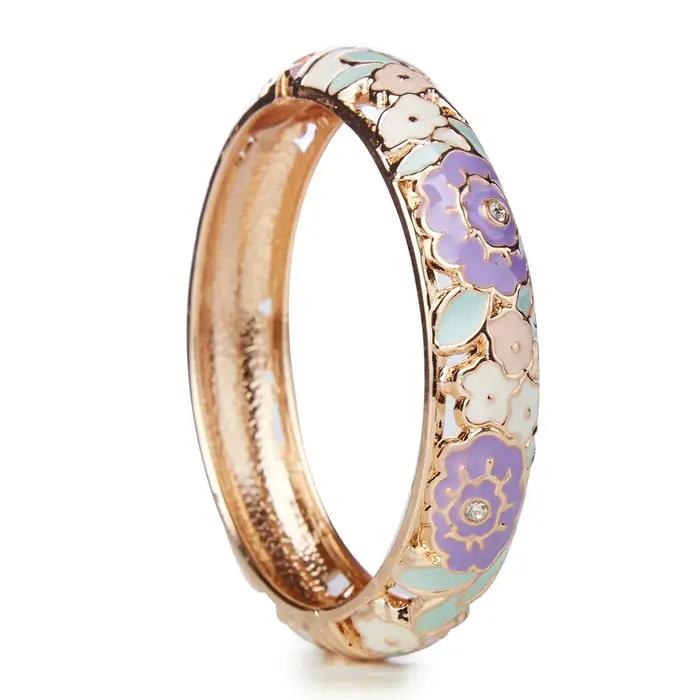 UJOY – Bracelets manchette en forme de fleur de Rose émaillée
