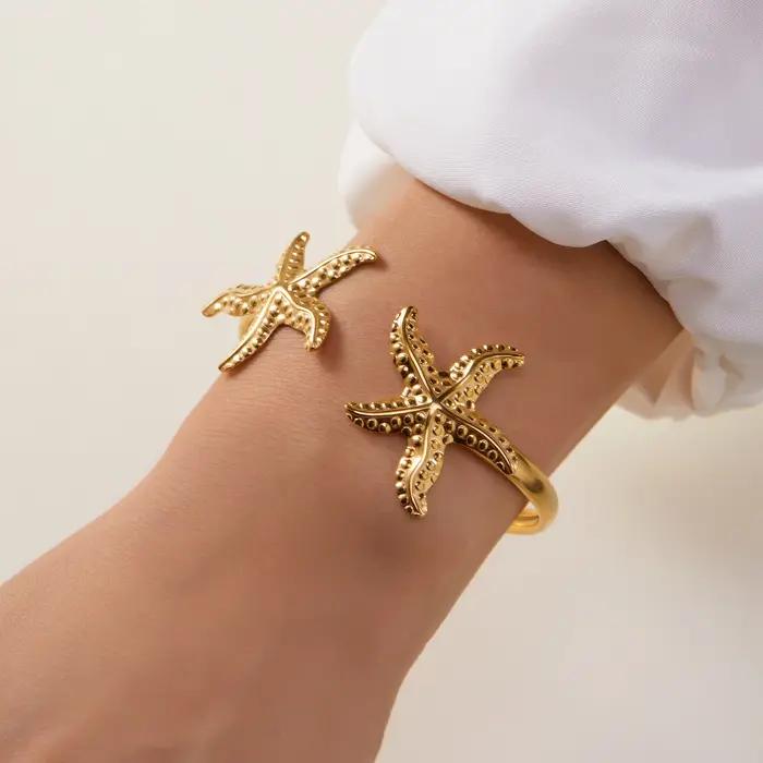 Bracelet en acier inoxydable en forme d'étoile de mer pour femmes, couleur or vintage, tortue, coqui