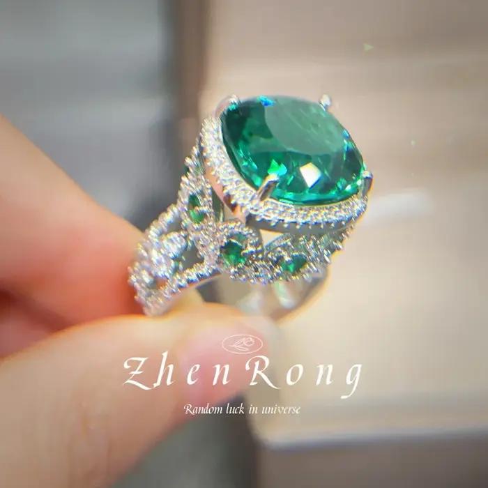 Bague pour femme plaquée argent-ors avec pierres précieuses rubis émeraude couleur fantaisie