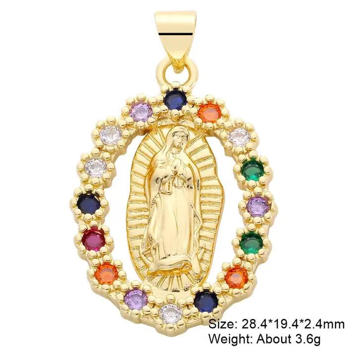 Charm Sainte Vierge Marie plaqué or 18 carats perle coquille émail zircone cubique pour femmes occasions religieuses