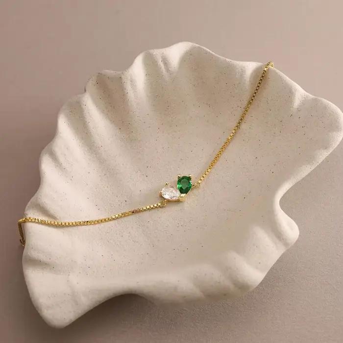 Bracelet personnalisé en pierre de naissance en forme de cœur, 2 pierres de naissance, bijoux mère et fille, cadeau de fête des mères, chaîne de boîte en acier inoxydable