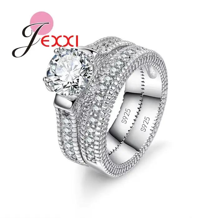 Ensemble de bagues élégantes en argent Sterling 925, 2 pièces, pavé de cristaux brillants de haute q