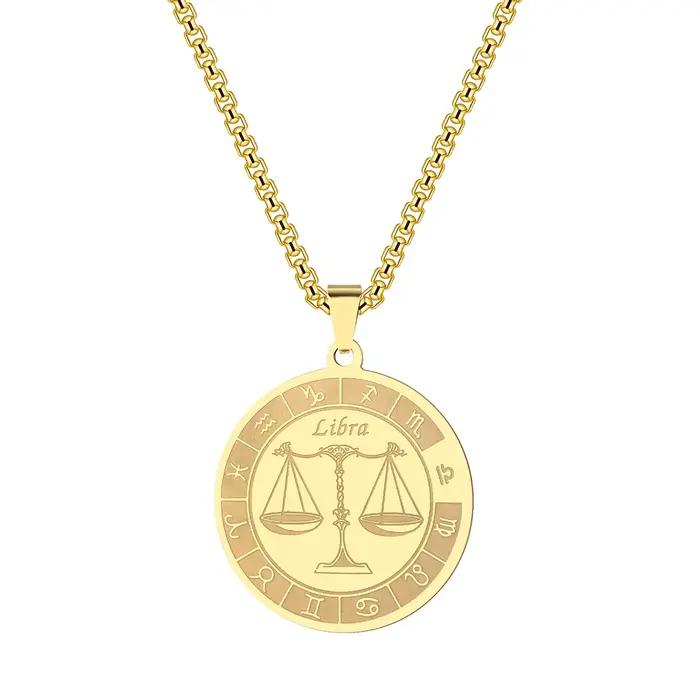 Collier signe du zodiaque en acier inoxydable unisexe pendentif constellation balance bijou cadeau femme homme occassions spéciales