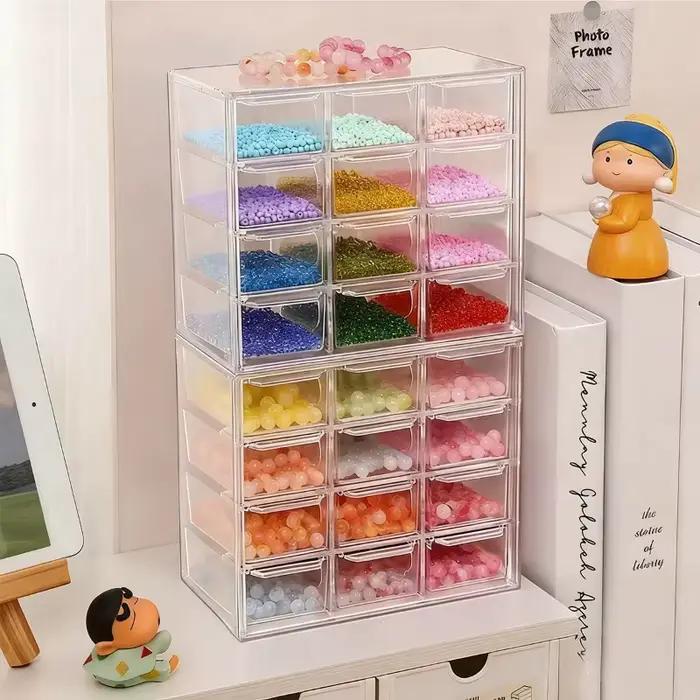Boîte de rangement de perles de bijouterie de bureau, organisateur de matériaux DIY faits à la main, tiroir transparent en plastique à compartiments, étui de tri de perles