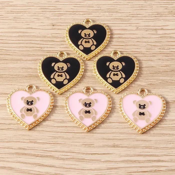 Breloques Cœur d'Ours Adorables en Émail Couleur Or Alliage de Zinc pour Créations DIY Bijoux Femme Occasions Spéciales