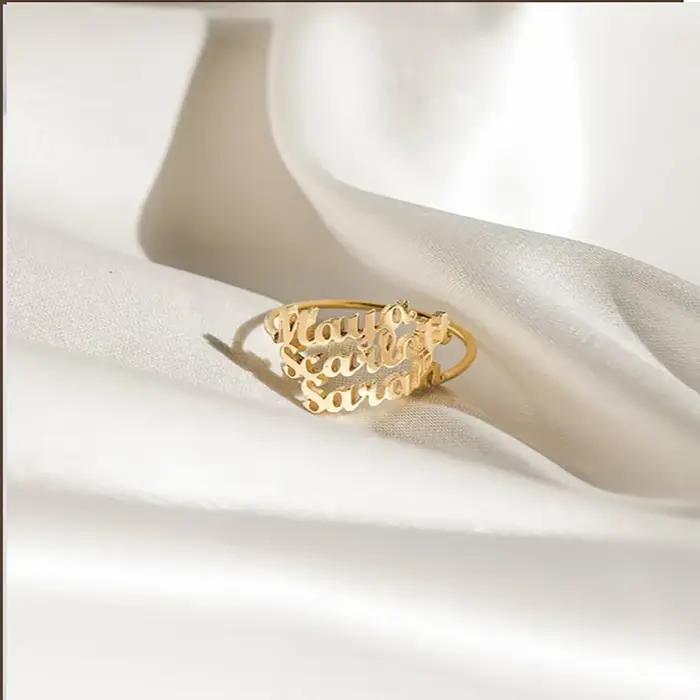 Bague personnalisable à double nom en acier inoxydable, réglable, bijoux pour couple et famille, pour hommes et femmes, cadeau personnalisé unique