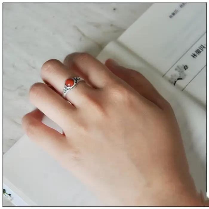 Buyee 925 bague ethnique en argent Sterling doigt rond Agate doux anneau ouvert pour femme excellente mode gris bijoux fins cercle