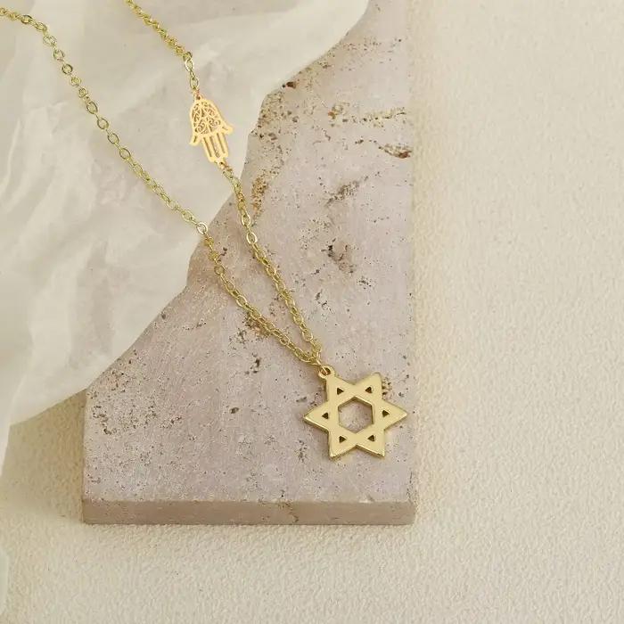 Collier personnalisé étoile de David Hamsa en acier inoxydable pour femmes et hommes, bijoux religieux, cadeaux pour occasions spéciales