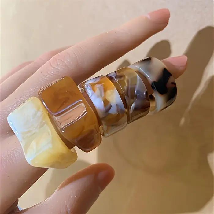 Bague empilée bohème rétro ouverte en résine pour femmes