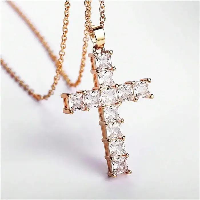 Colliers avec pendentifs multicolores en or pour femmes, nouvelle mode, pendentif croix de jésus en