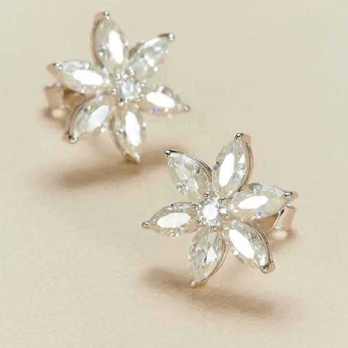 Boucles d'oreilles à clous en Moissanite pour femmes, grappe de fleurs, diamant de laboratoire, taille Marquise, bijoux fins en argent Sterling 925
