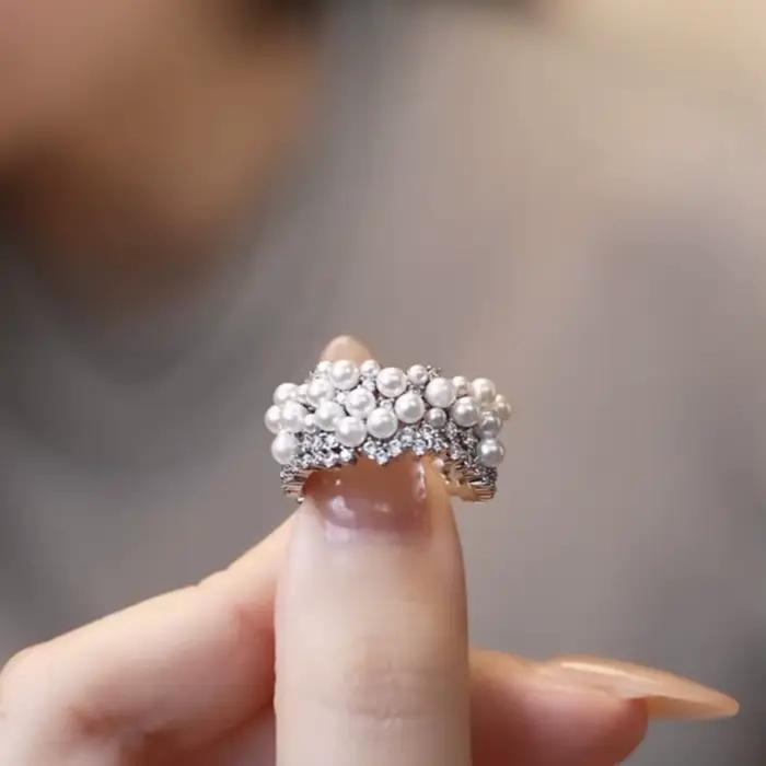 Bague polyvalente en perles et zircon pour femme